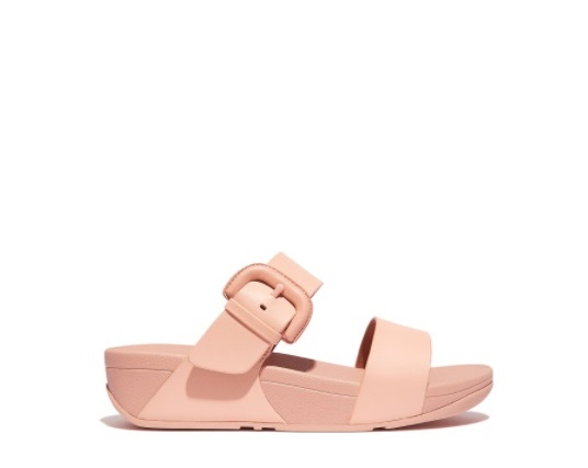 FitFlop Lulu Covered-Buckle Raw-Edge Leather Slides