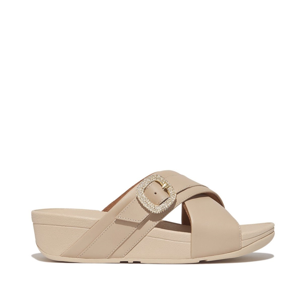 Homepage (new) 9 FitFlop Lulu Crystal-Buckle Leather Cross Slides